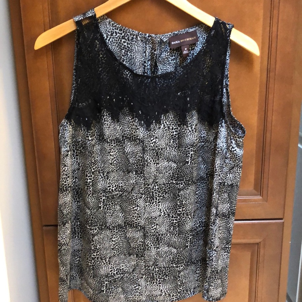 Dana Buchman leopard print shell, lace, NEW